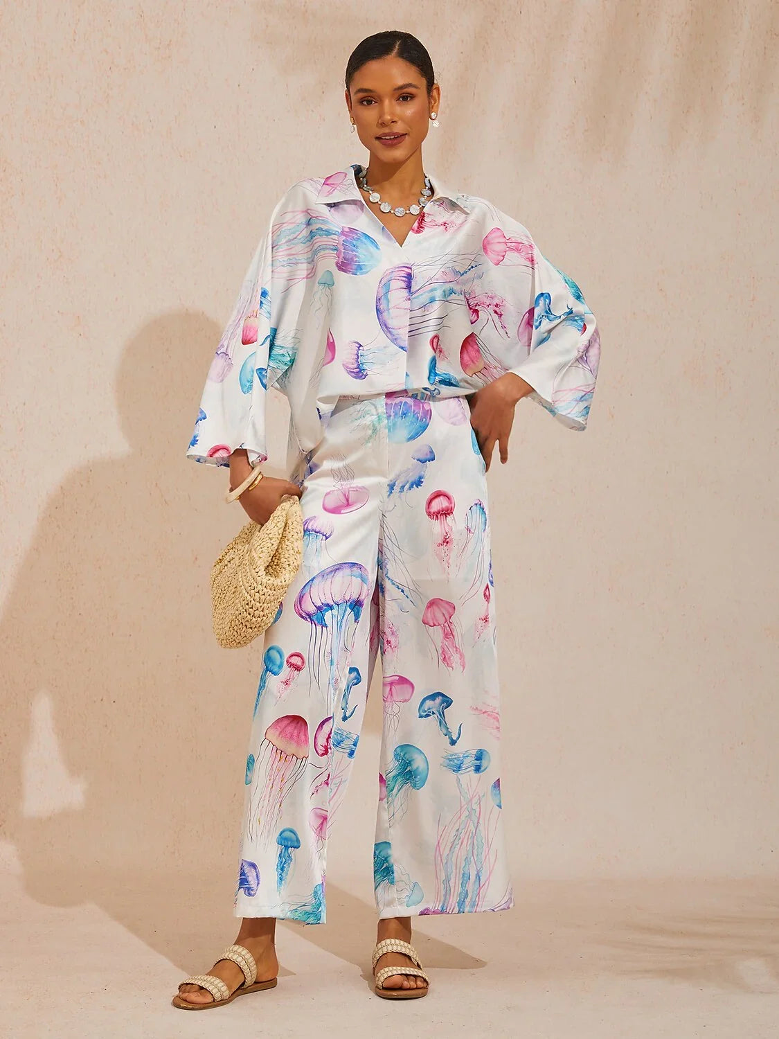 Ethereal Jellyfish Drift Silky Satin Pants