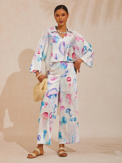 Ethereal Jellyfish Drift Silky Satin Pants