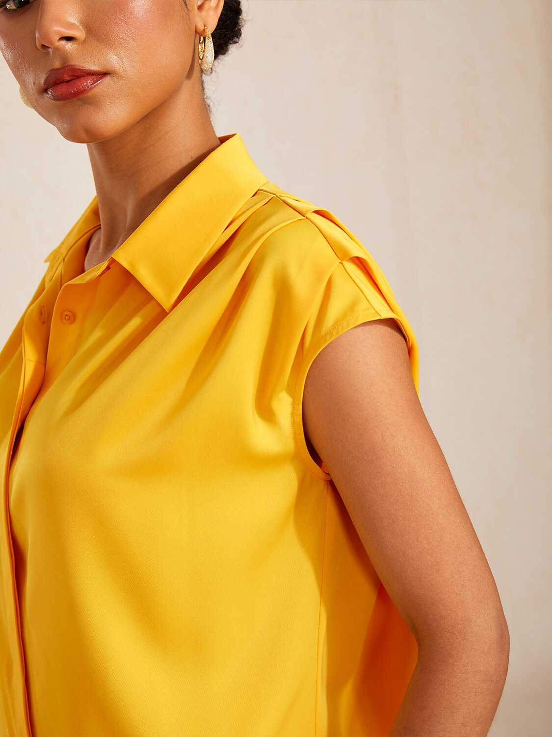 Silky Satin Sleeveless Wide Shoulder Top