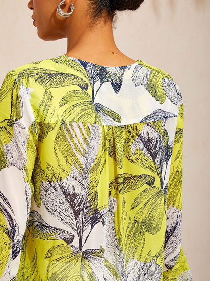 Citrus Palm Luxe Flowy Chiffon Blouse