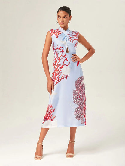Elegant Ocean Tie Maxi Dress