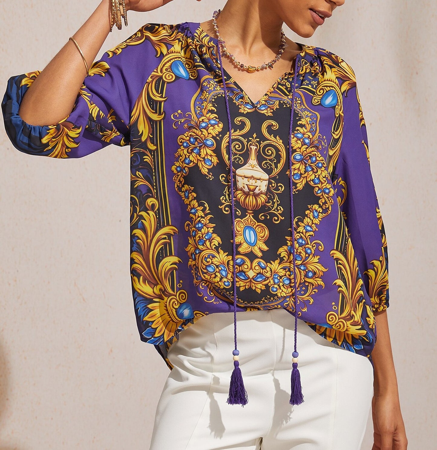 Vintage Baroque Chiffon Raglan Sleeve Blouse