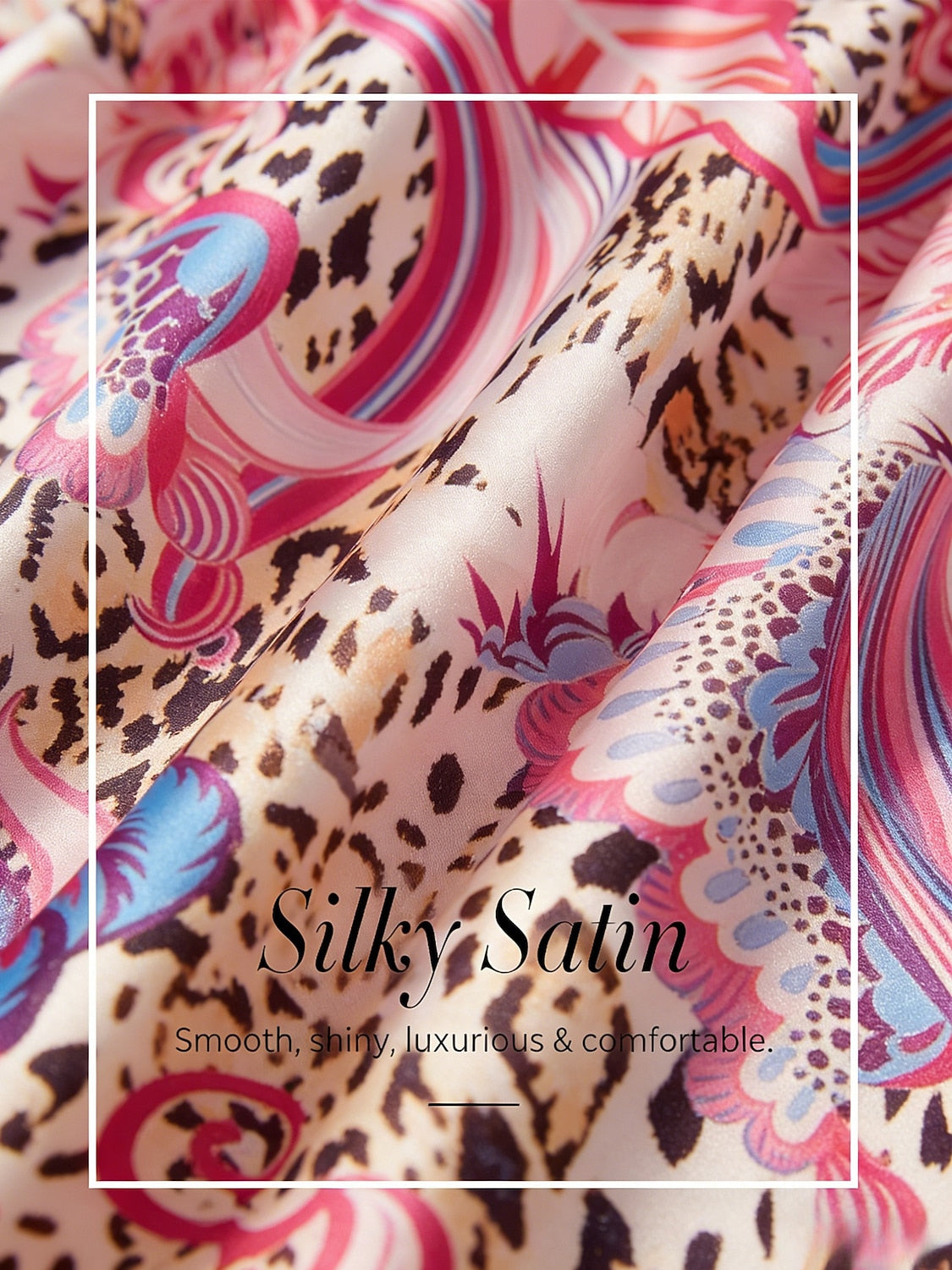 Azure Leaves Silky Satin Wide Leg Pants