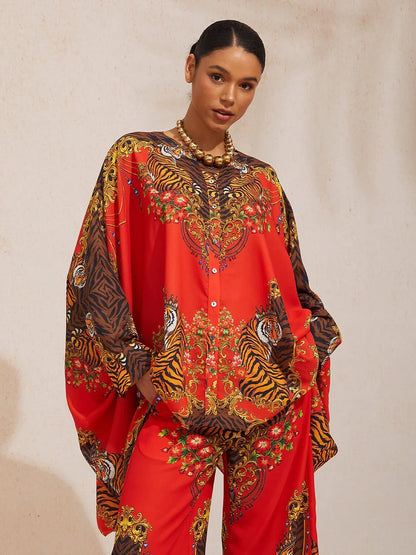 Scarlet Tigress Flowy Chiffon Dolman Sleeve Shirt