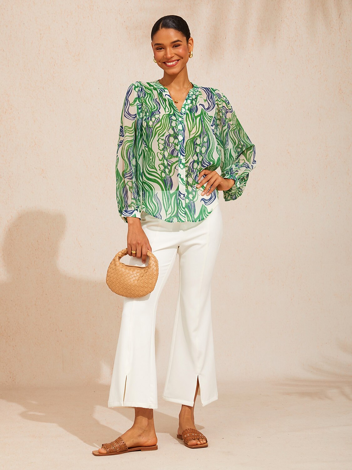 Abstract Bell Flower Flowy Chiffon Top