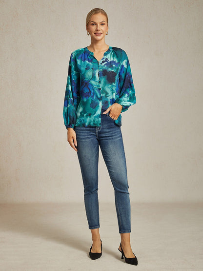 Ocean Bloom Reverie Floral Chiffon Crop Top