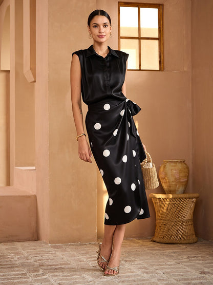 Elegant Polka Dots Cotton Like Wrap Skirt