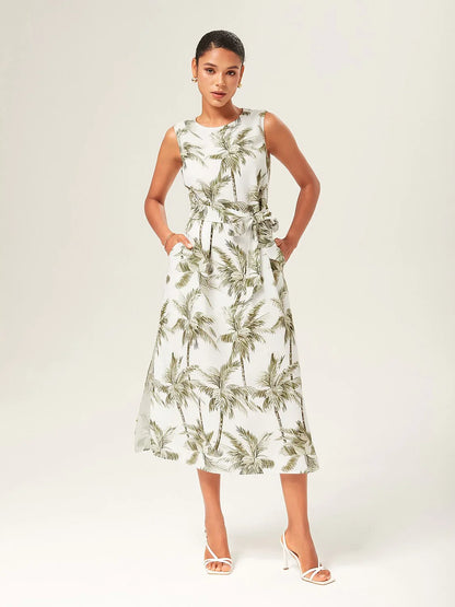 Linen-Like Sleeveless Midi Dress