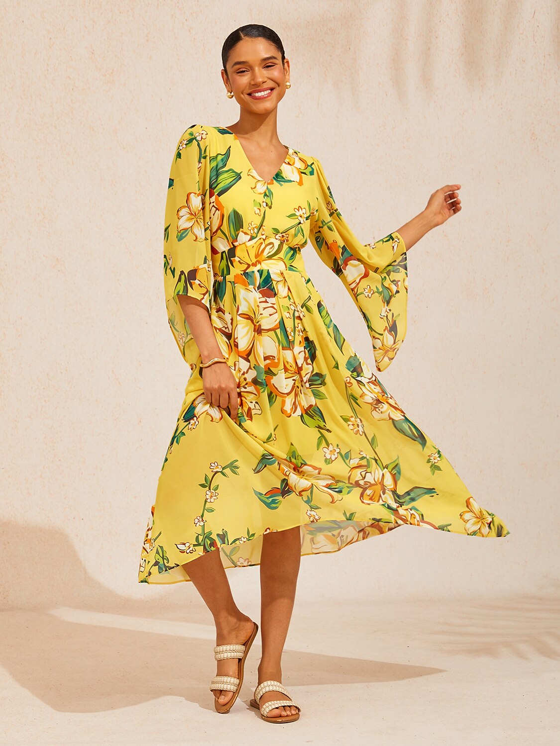 Lime Magnolia Glow Flowy Chiffon Maxi Dress