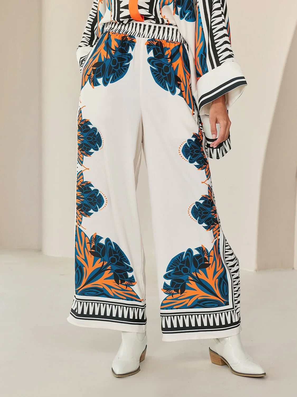 Pantalon Bohémien Long Maxi Ample à Jambe Large en Satin