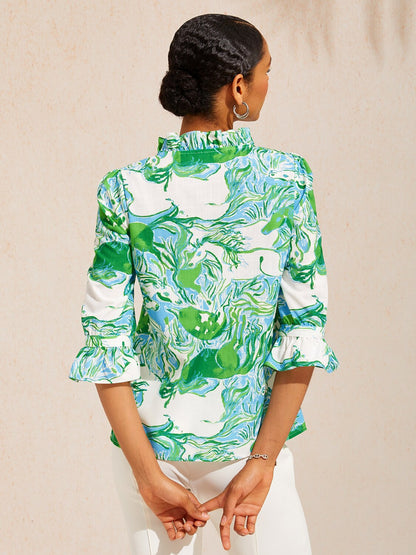 Graphic Art Mustang Linen Look Blouse