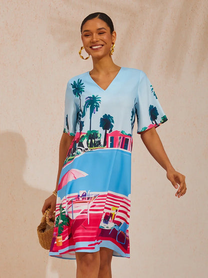 Santorini Summer Silky Satin Mini Dress