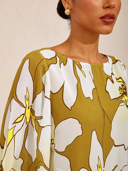 Golden Petal Glow Layered Chiffon Blouse