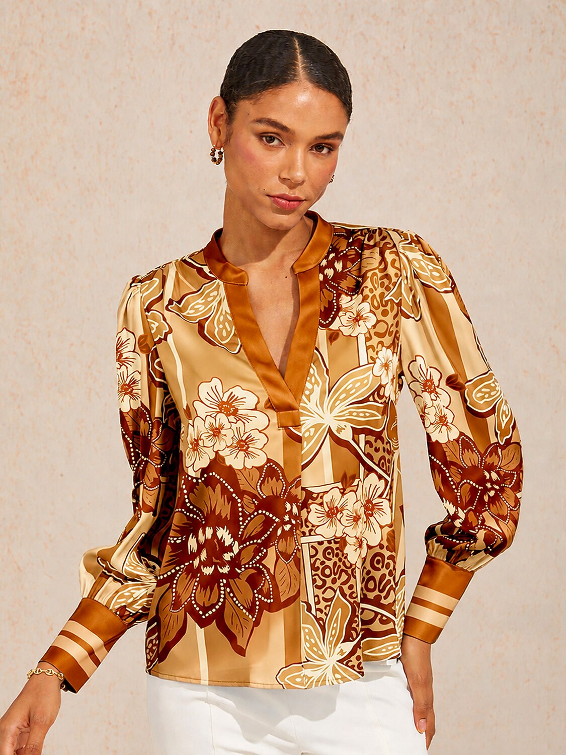 Amber Bloom Silky Satin Blouse