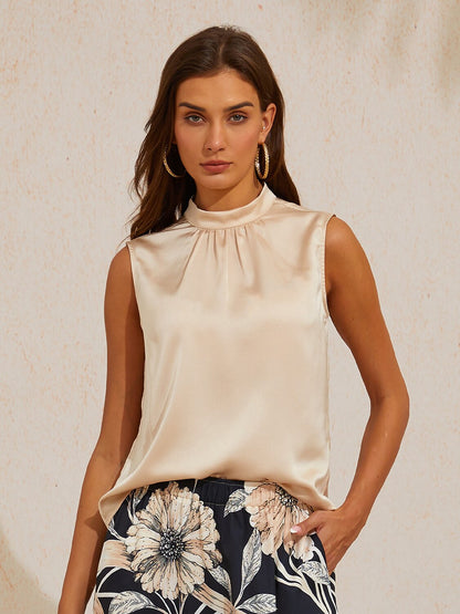 Cream Apricot Silky Satin Sleeveless Top