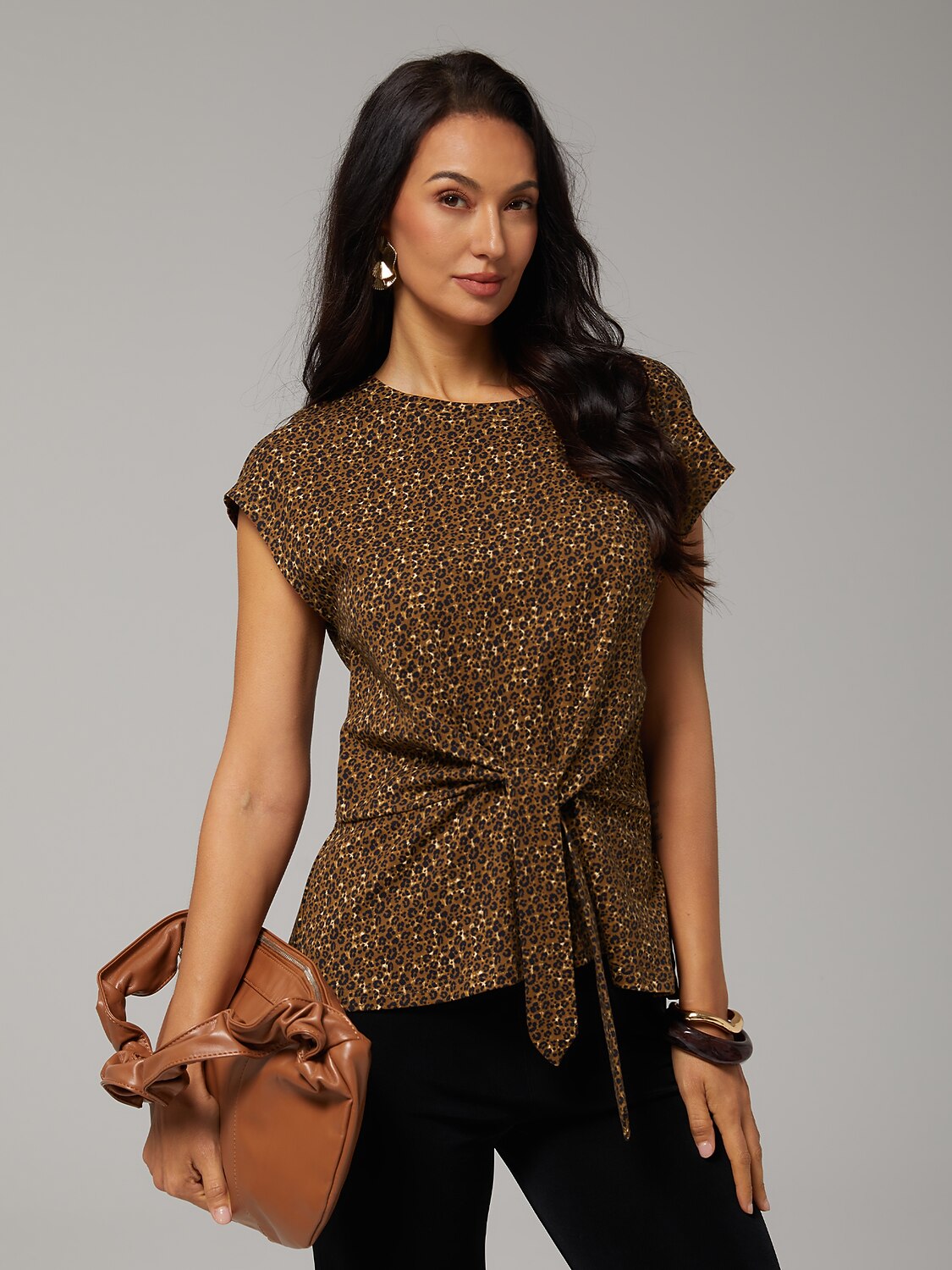 Mint Paisley Flora Stretch Cotton Tie Front Crewneck Tee