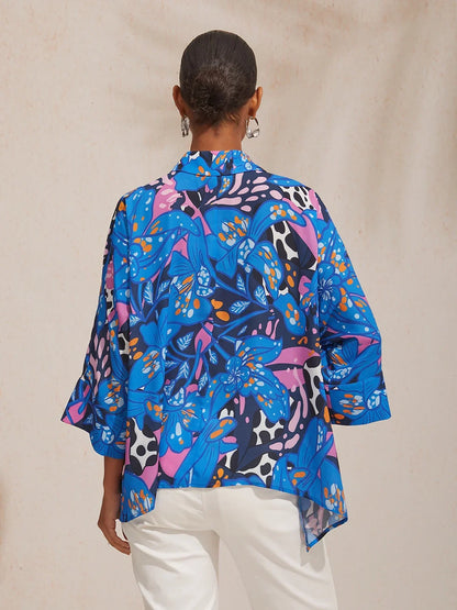 Abstract Azure Silky Satin Dot Shirt