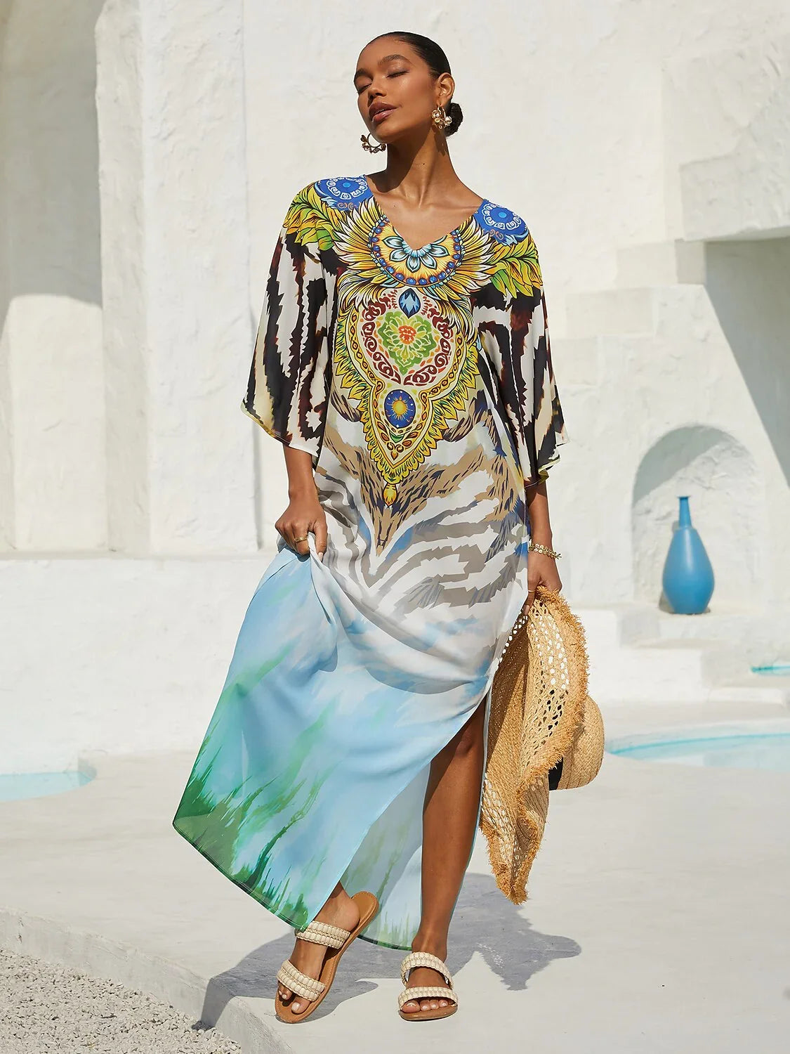 Gradient Tiger Flowy Chiffon Maxi Dress