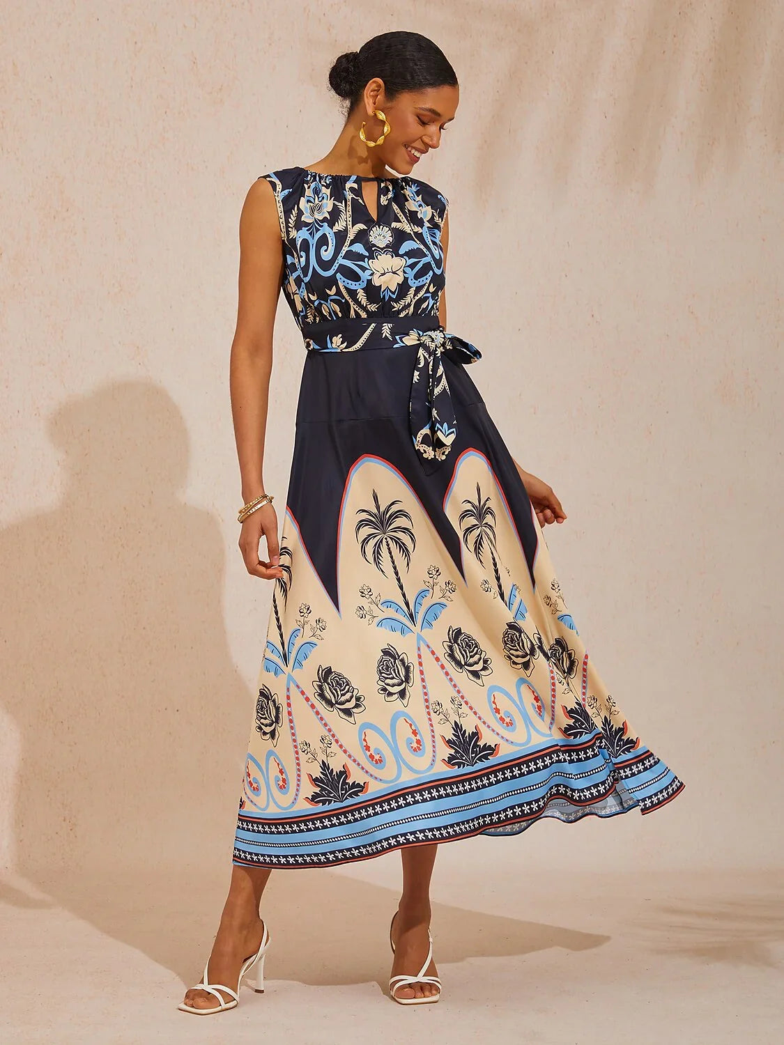 Summer Night Palm Silky Satin Maxi Dress