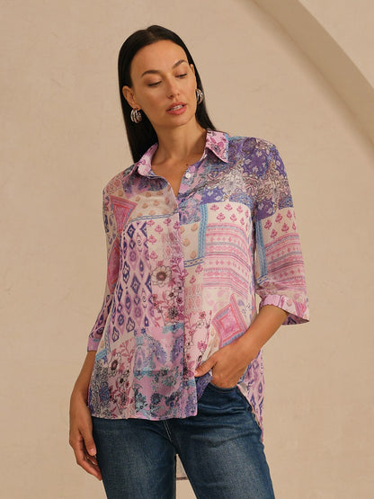 Bluse aus fließendem Chiffon mit Blumenmuster