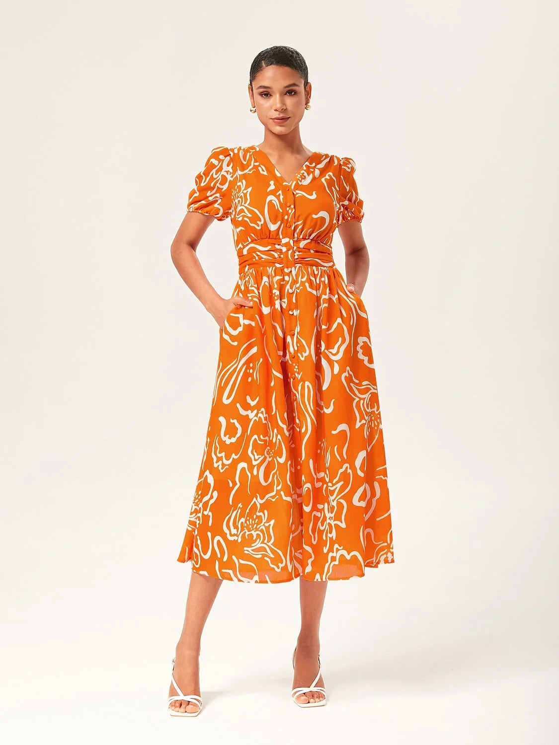 Abstract Art Print Linen-Like Maxi Dress