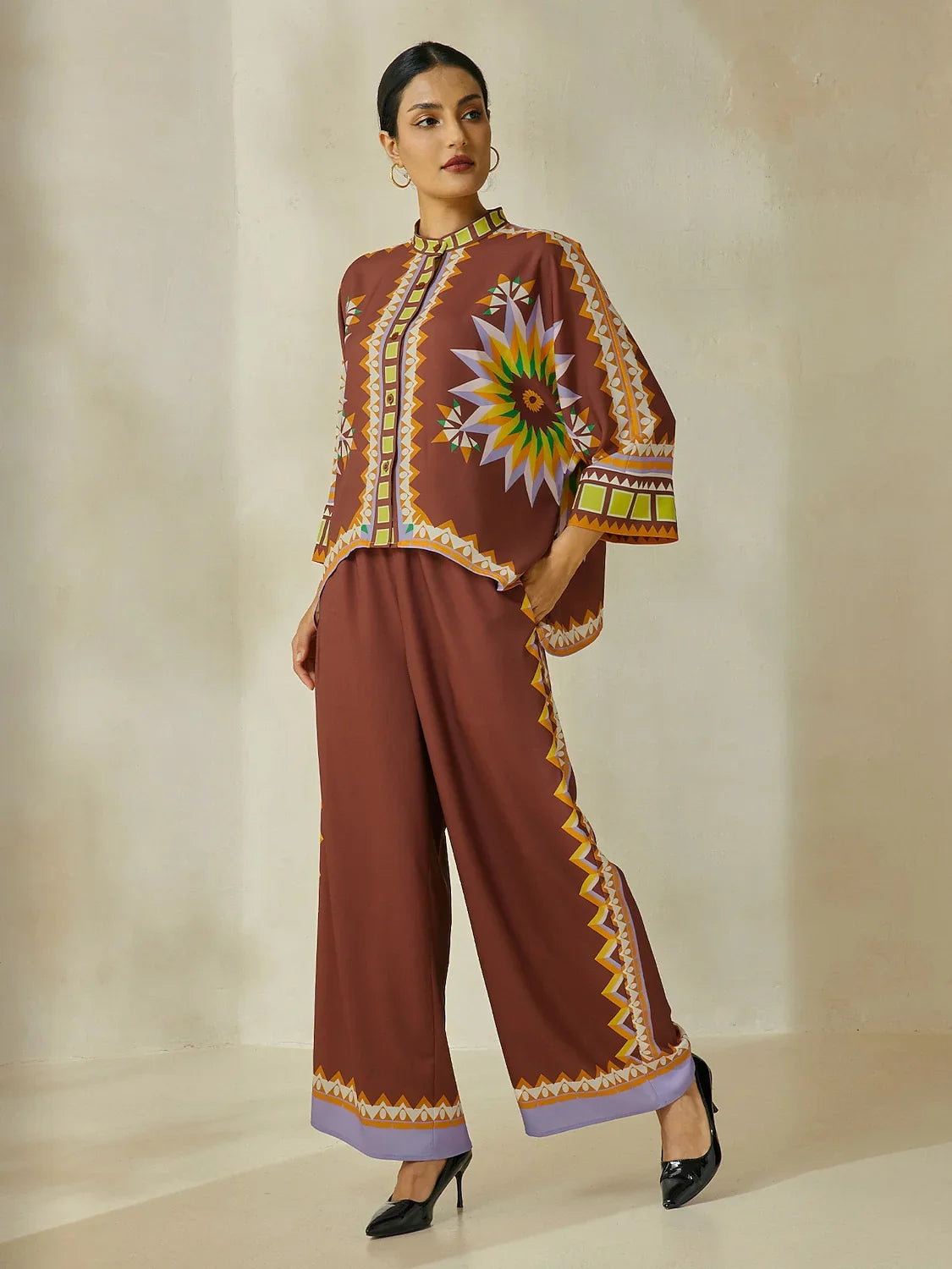 Brown Bohemia Style Wide Leg Culottes Pants