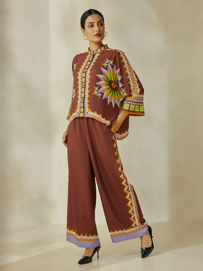 Brown Bohemia Style Wide Leg Culottes Pants