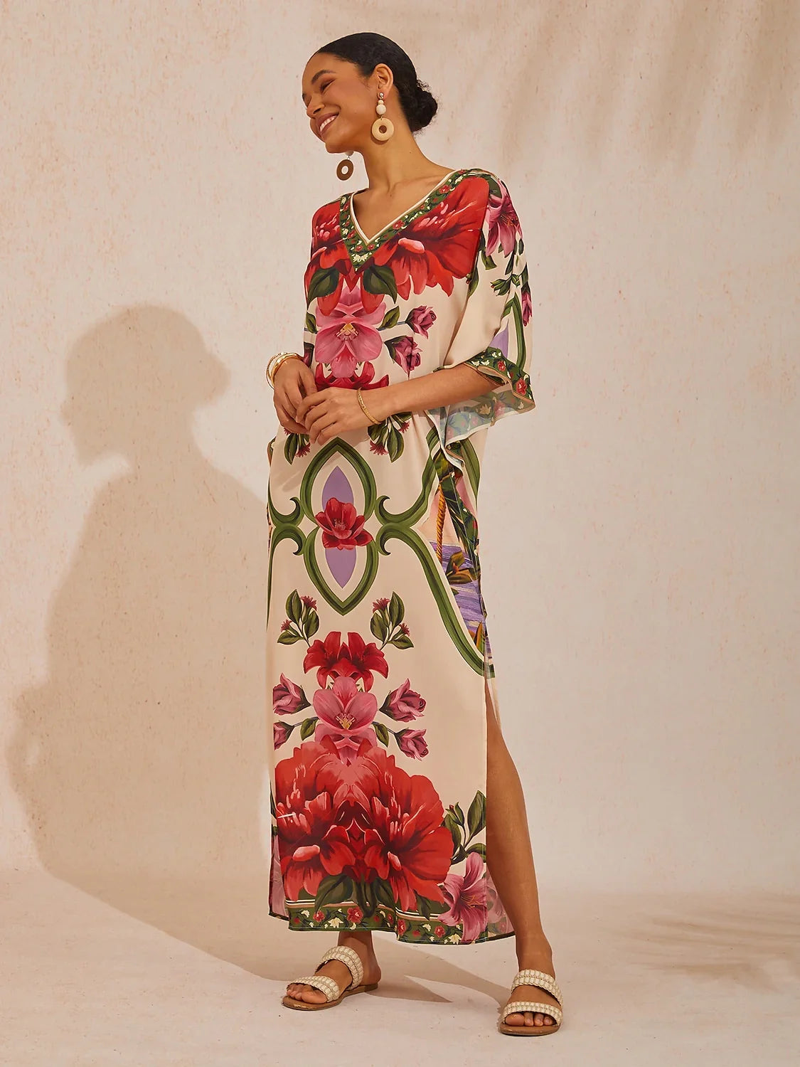 Hawaii Palm Flowy Chiffon Floral Maxi Dress