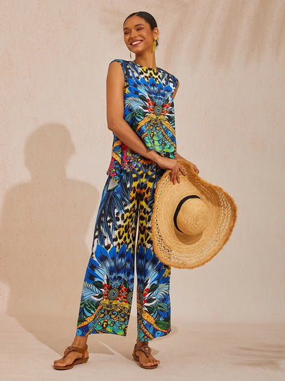 Jungle Wild Party Silky Satin Feather Pants