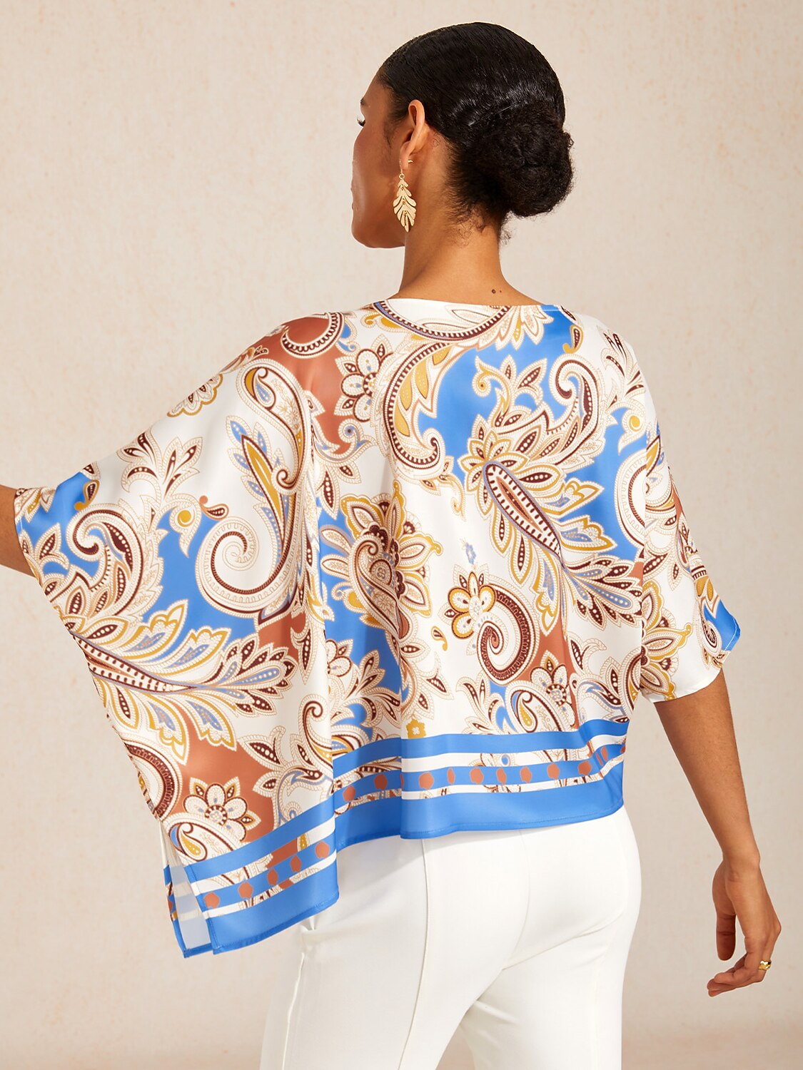 Royal Paisley Flora Silky Satin Dolman Top
