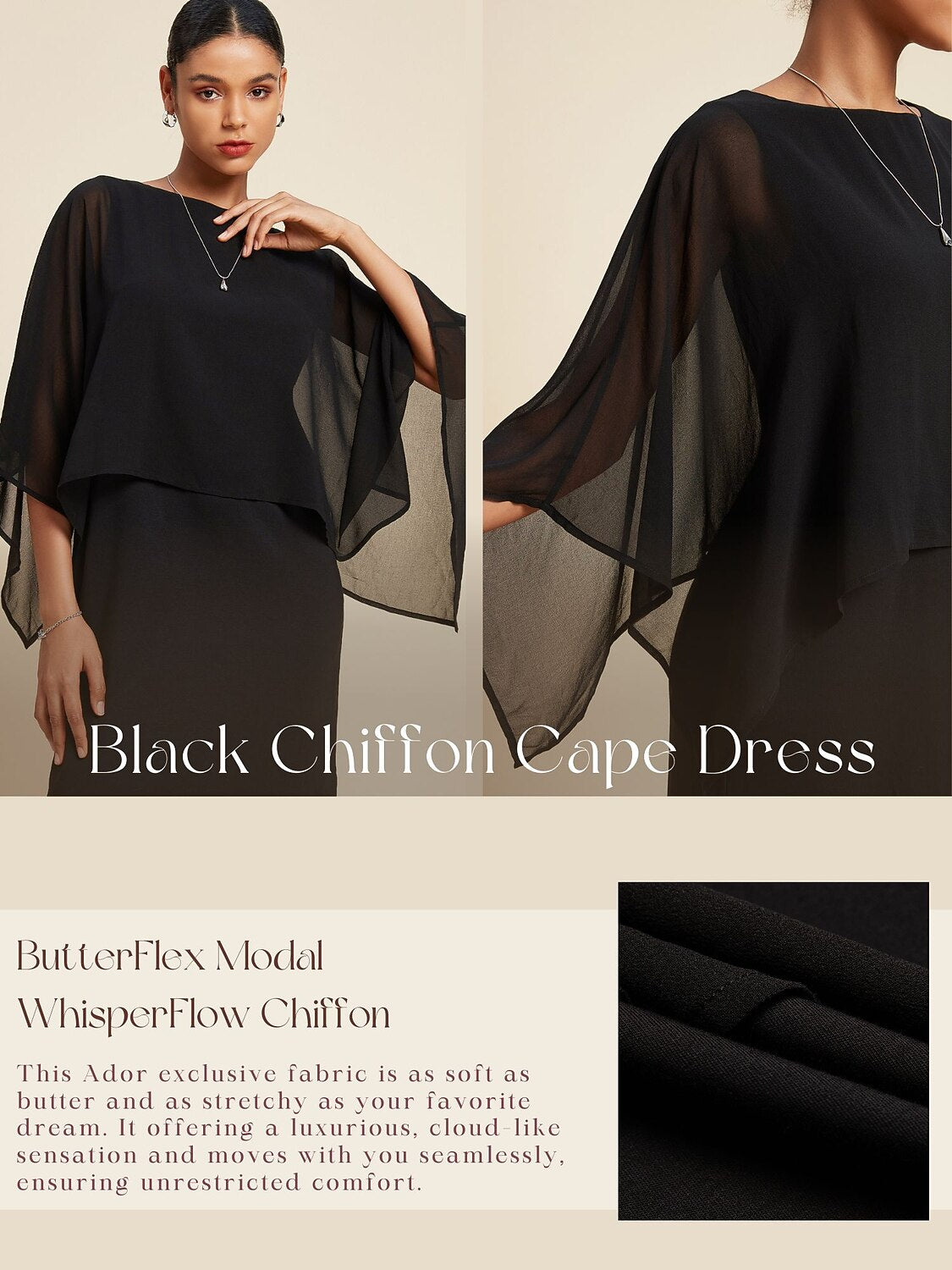 Chiffon Cape Sleeve Wedding Guest Mini Dress
