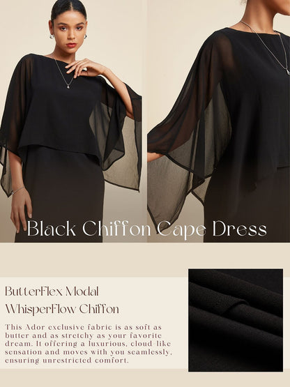Chiffon Cape Sleeve Wedding Guest Mini Dress
