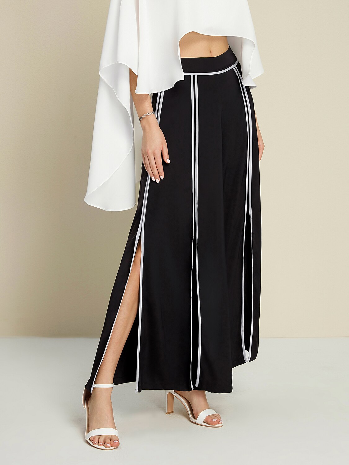 Satin Contrasting Binding Process Elegant Wide Leg Culottes