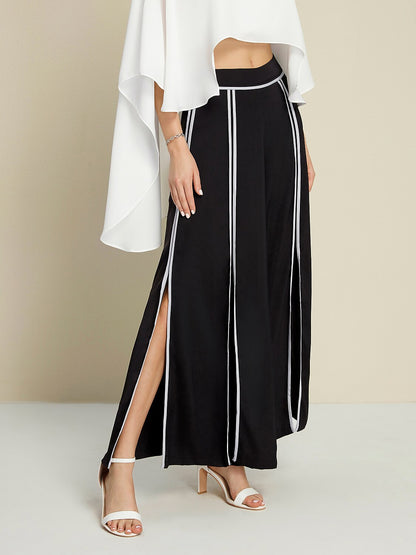 Satin Contrasting Binding Process Elegant Wide Leg Culottes