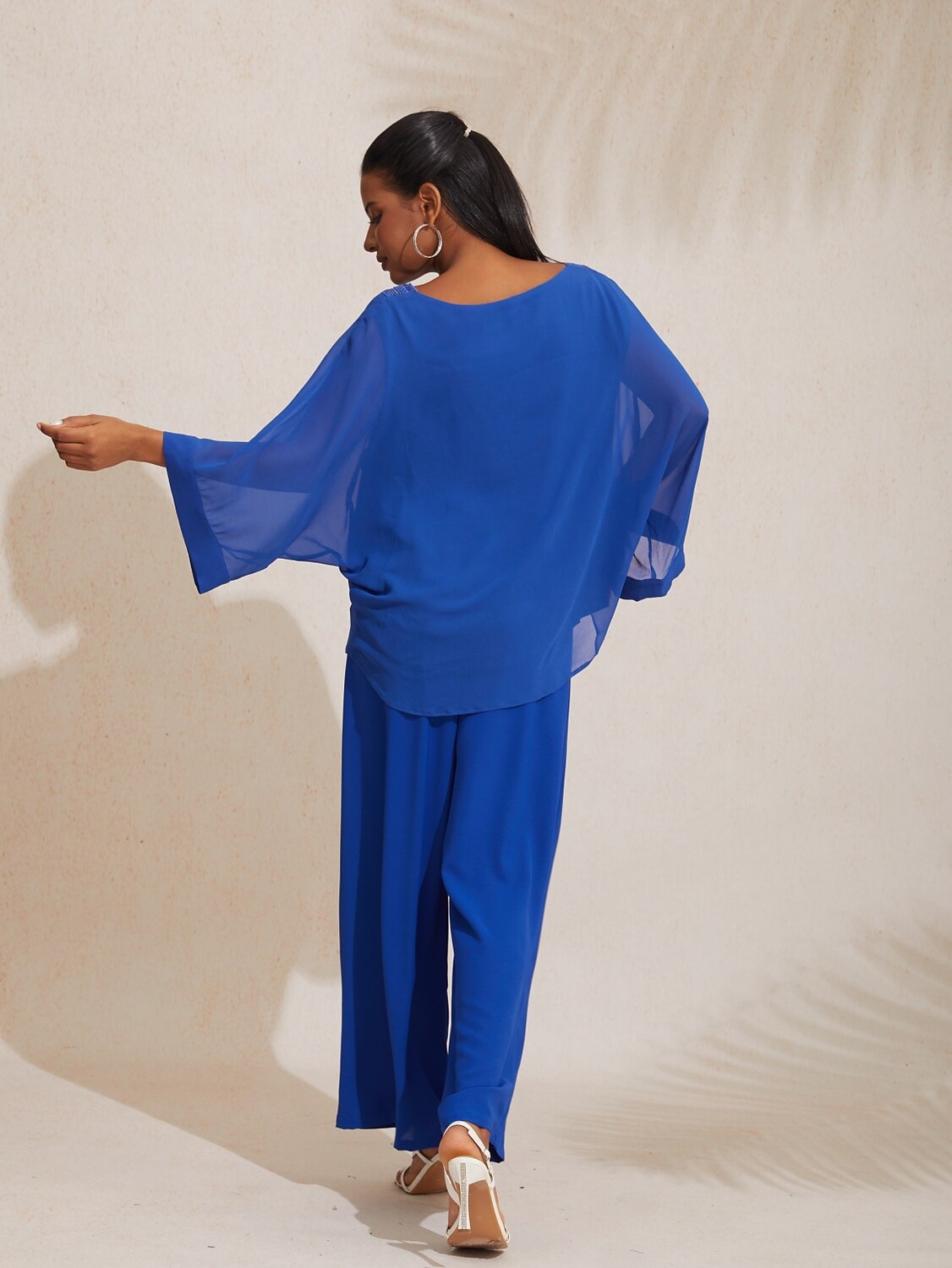Chiffon Casual Magyar Sleeve Deep V Blouse