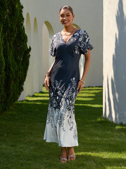 Noir Baroque Party Silky Satin Elegant Maxi Dress