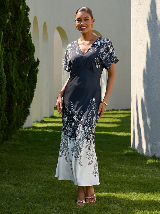 Noir Baroque Party Silky Satin Elegant Maxi Dress
