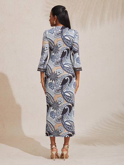 Robe Longue Vintage Imprimé Léopard Extensible