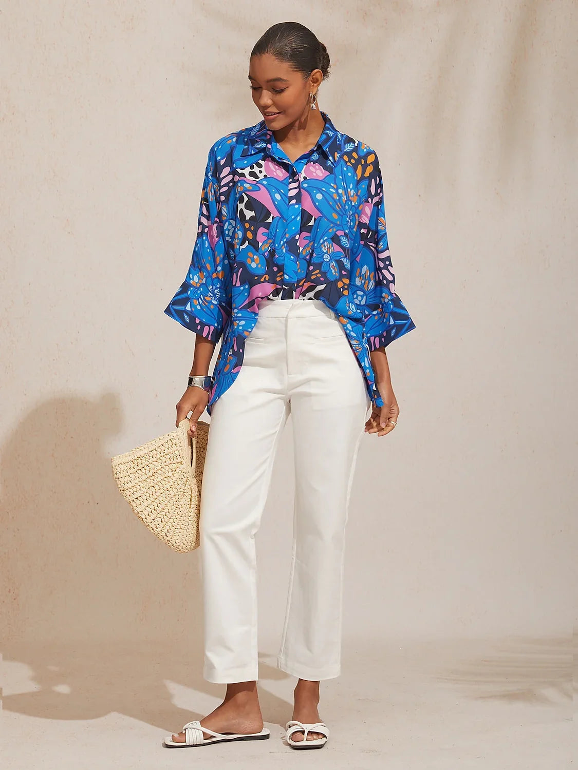 Abstract Azure Silky Satin Dot Shirt