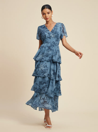 Floral Bloom Flowy Chiffon Tiered Maxi Dress