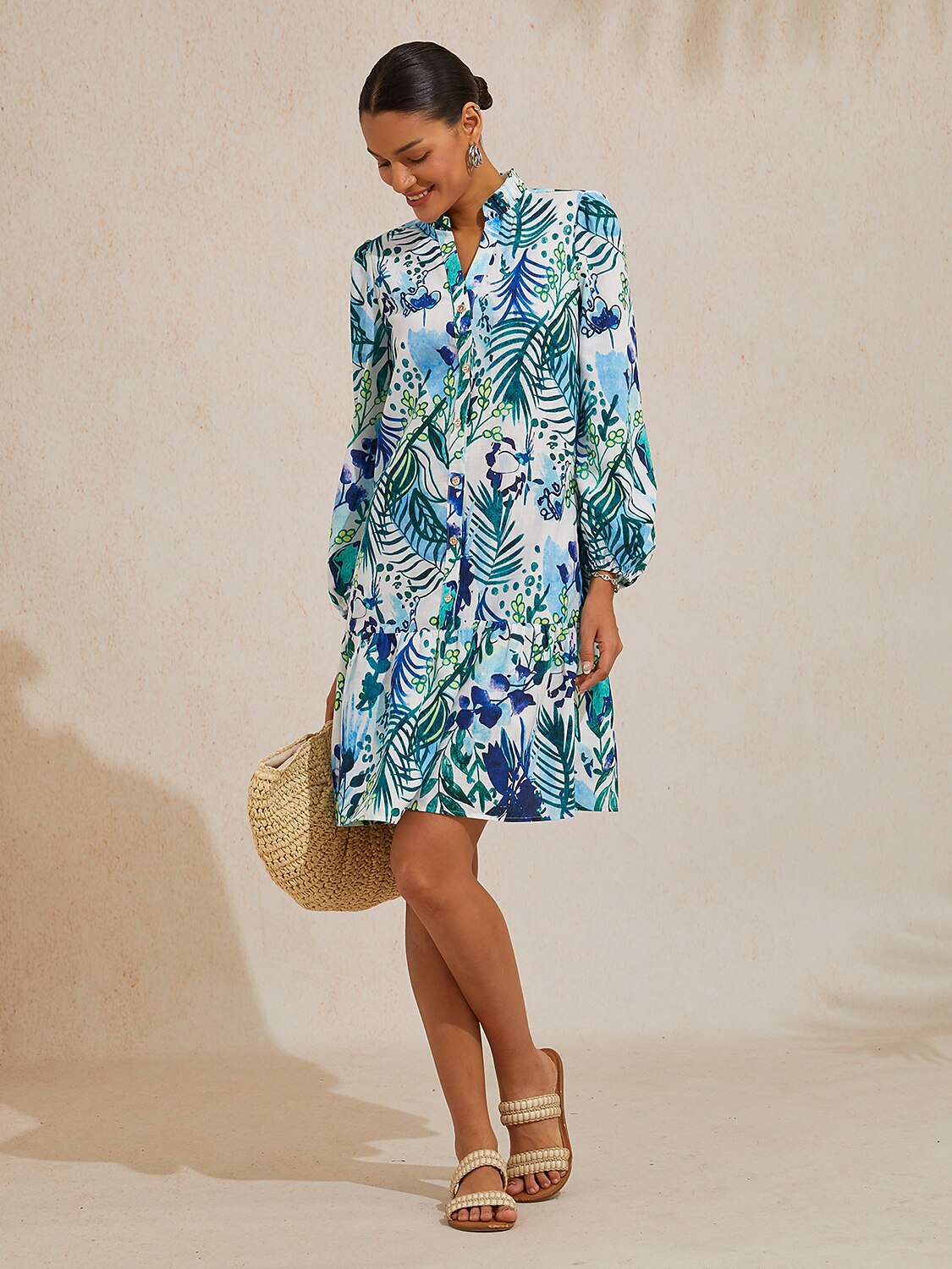 Ocean Bloom Escape Linen Look Midi Dress