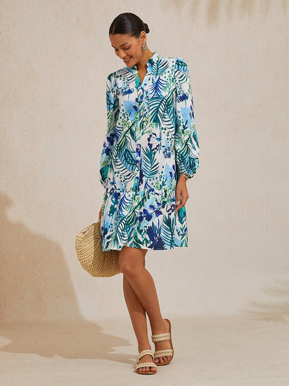 Ocean Bloom Escape Linen Look Midi Dress