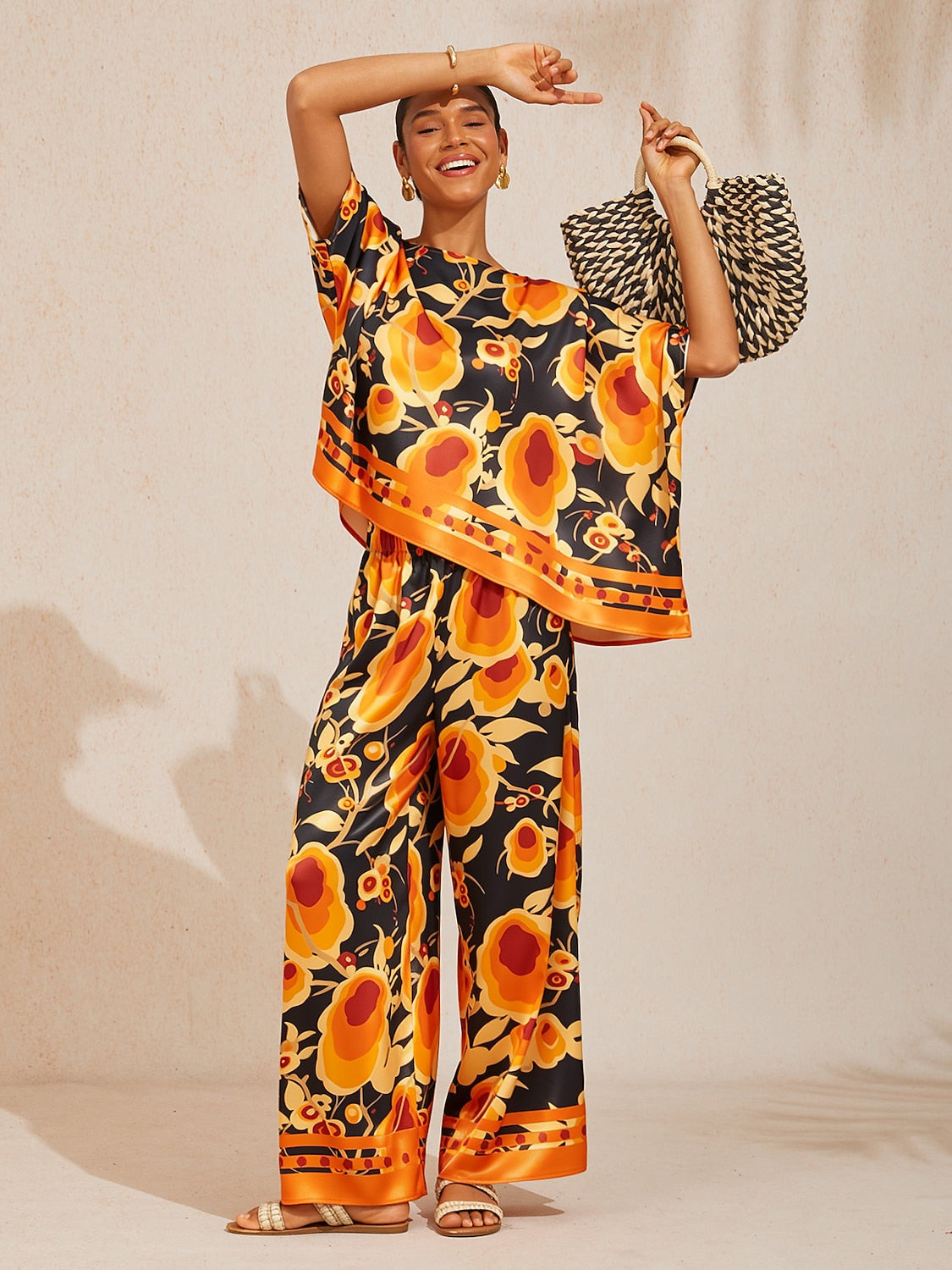 Sun Ember Silky Satin batwing Top