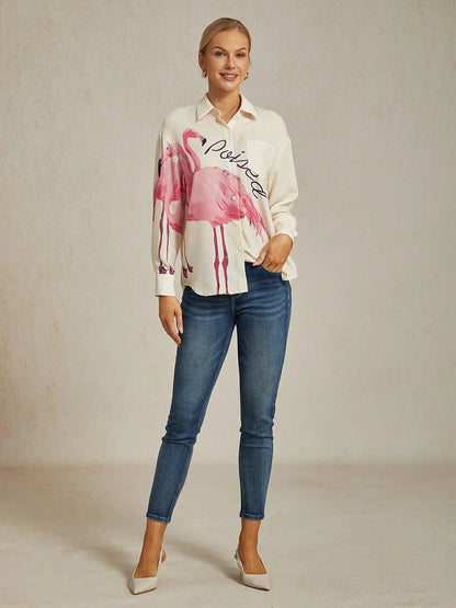 Flamingo Print Loose Shirt