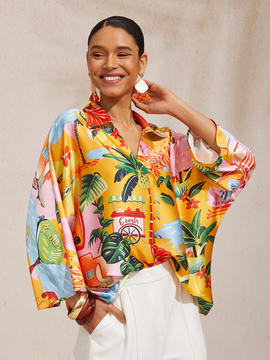 Summer Escape Silky Satin Dolman Top