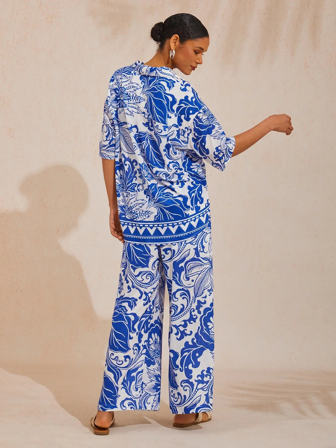 St Barth Blooms Airy Linen Look Blue Blouse