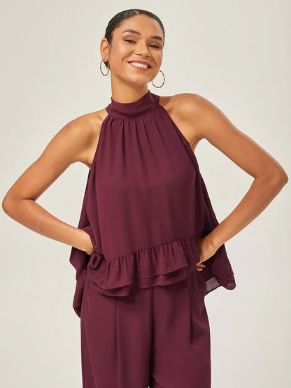 Romantic Ruffled Chiffon Halter Top