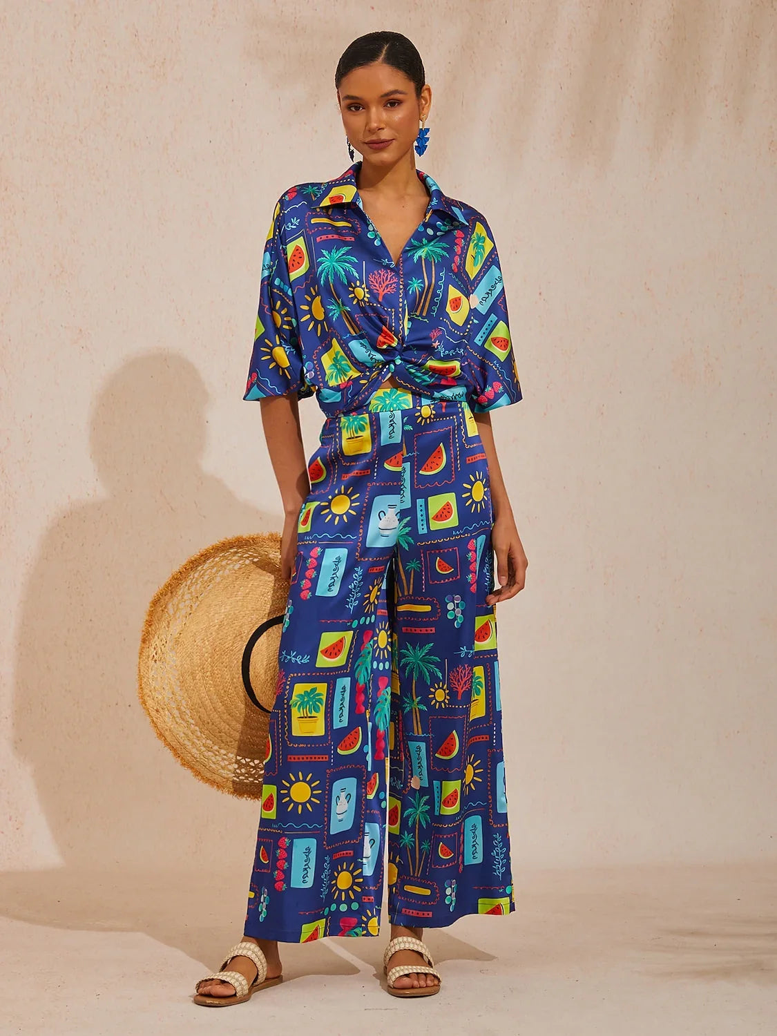Summer Escape Silky Satin Dolman Sleeve Shirt