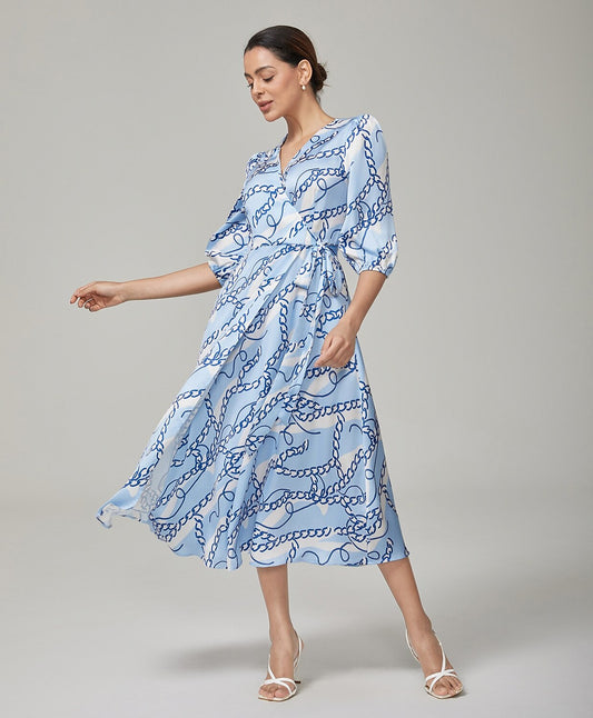Robe Longue Satin Motif Chaîne Entrecroisée