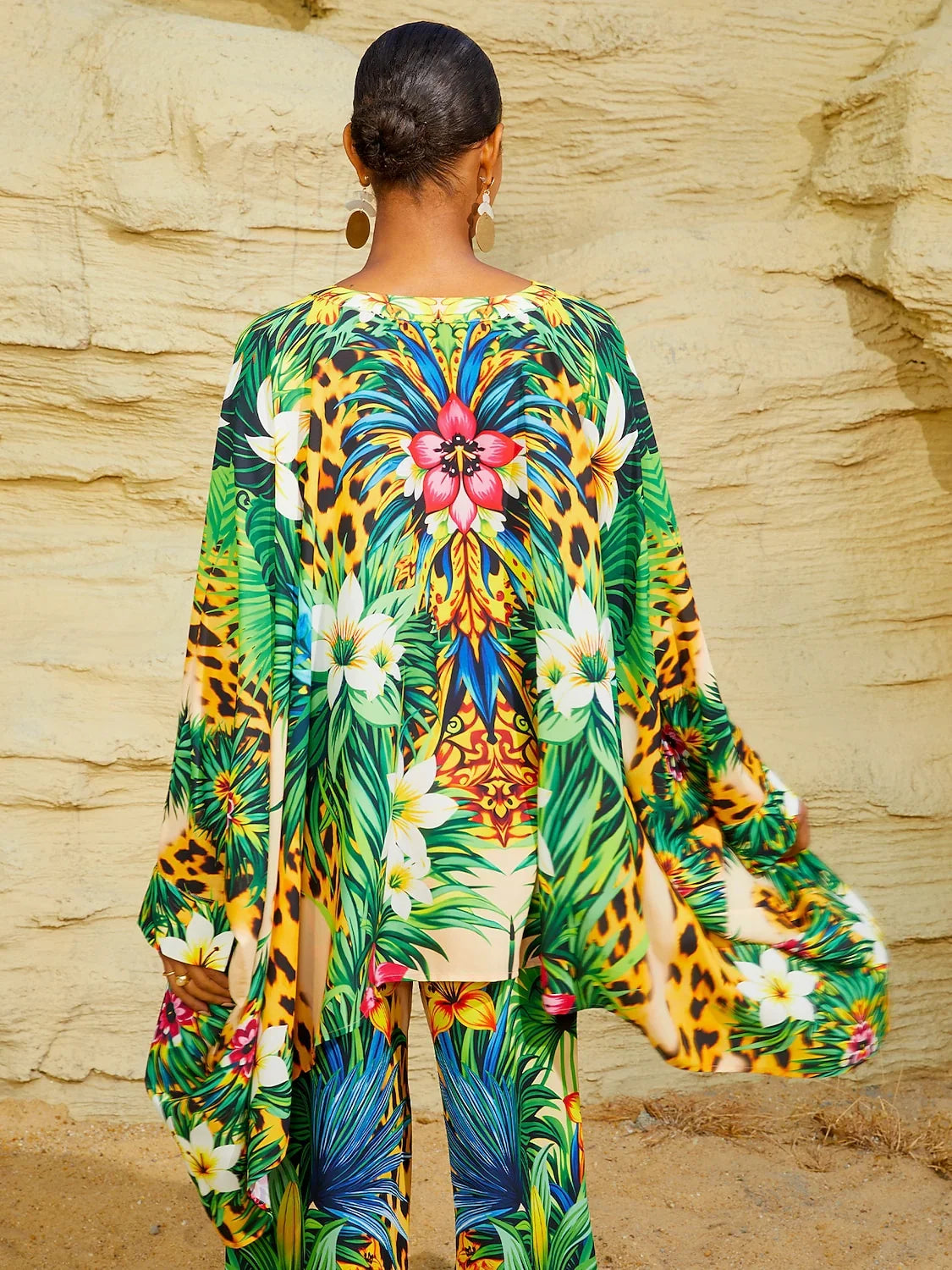 Tropical Temptation Flowy Chiffon Dolman Sleeve Blouse